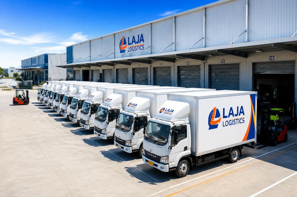 Laja Logistics truck at loading dock with forklift