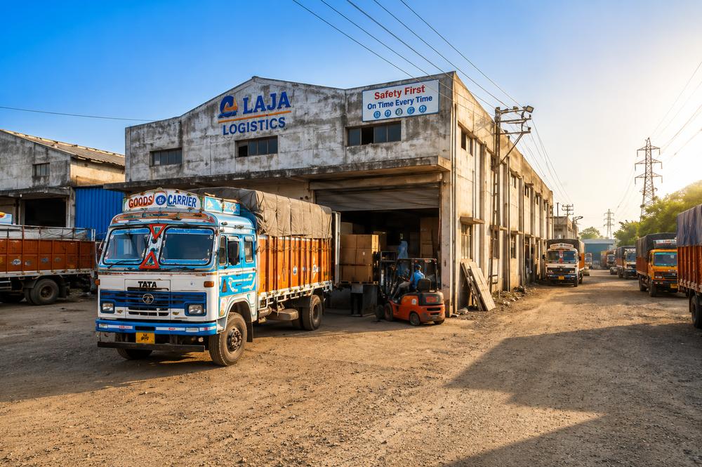 Laja Logistics warehouse loading dock with truck and forklift in operation